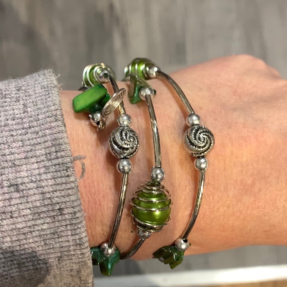 Wraparound bracelet jewelry silver and green